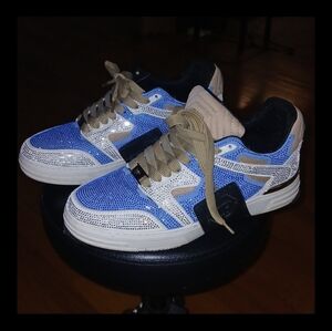 Philipp Plein Blue and Beige Sparkle Men's Sneakers